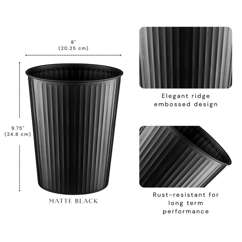 Monarch Abode Metal Bathroom Trash Can – Waste Basket for Bedroom, Office Desk, & Dorm, Handcrafted Ridge Embossed, Durable Decorative Black Small Trash Can Bathroom Garbage Bin Wastebasket - Image 2